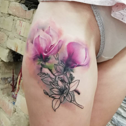 magnolia watercolour tattoo linework paz wiesbaden.png